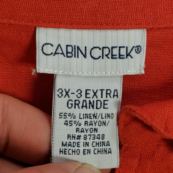 Cabin Creek Womens Linen Button Up Tunic Top Size 3X Red Belted Costal Beach - Picture 5 of 10